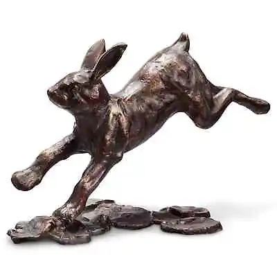 Brown Colour Metal Finish Traditional Style Running Rabbit Garden Sculpture • $137