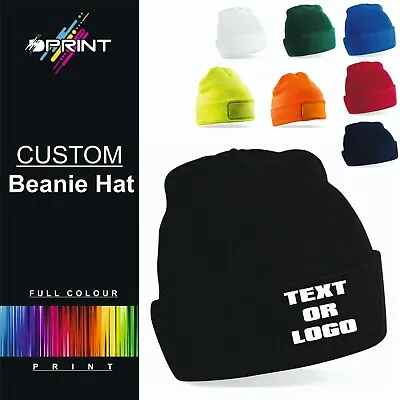 Custom Printed Personalised Wooly Beanie Hat Headwear Workwear Promotion • £9.49