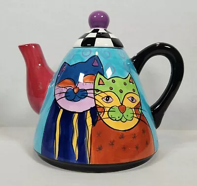 Milson & Louis Ceramic Teapot With Cats Collectible Signed Hand Painted • $24.99