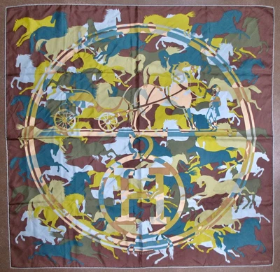 $475 • Buy Hermes Ex Libris En Camouflage Scarf - 36  - Best Colors - Mint Condition