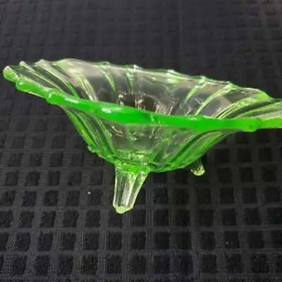 Antique Vaseline Opalescent Glass Three Footed Bowl Candy Dish • $18.88