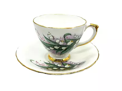 VTG English Delphine Bone China Lily Of The Valley Cup & Saucer Set Gold Accents • $19.71