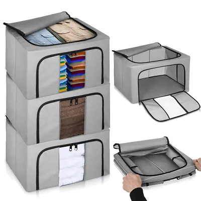 3Pcs Fabric Foldable Storage Bags Clothing Organizers Wardrobe Cube Closet Boxes • £19.95