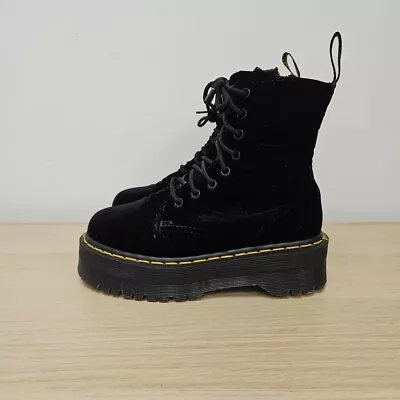 Dr Martens Jadon Platform Soft Velvet Black Chunky Quad Boots Uk 3 Eu 36 Womens • £89.99