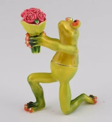 Frog Kneeling  Trinket Box Hand Made By Keren Kopal & Austrian Crystals  • $98