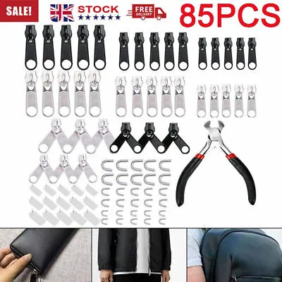 85pcs Replacement Zipper Repair Kit Metal Zip Slider + Install Pliers Uk • £7.89