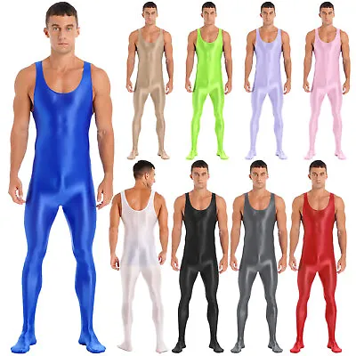 Men's 70D Glossy One-piece Leotard Bodysuit Slim Smooth Lingerie Footed Jumpsuit • $14.53