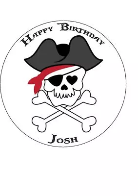 Pirate Skull & Crossbones  Personalised Edible Birthday Cake Topper 7.5  Round • £4.38