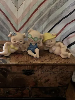 Set Of 3 Vintage Sassy Pigs In Bathing Suits Figurines • $23.99