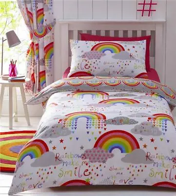 Girls Duvet Cover Sets Rainbows Bright Bedding & Curtains Available • £15.29