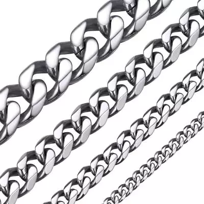 £5.99 • Buy *UK Shop* STAINLESS STEEL 316L SILVER 3-11MM 16-26  MENS CURB CHAIN NECKLACE MAN