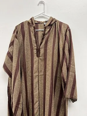 Men's Moroccan Djellaba Hooded Thobe Handmade Arab Dishdasha Brown/Gold • $54.99