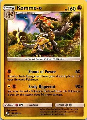 Kommo-o 163/236 Reverse Holo Cosmic Eclipse Pokemon TCG Rare NM Sun & Moon • $1.59