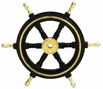 18 Nautical Wooden Ship Steering Wheel Pirate Home Décor Brass 6 Spoke Vintage  • $64.93