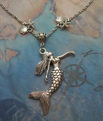 Mermaid Necklace Silver Pendant Jewelry Handmade Shell Chain Mermaid Core • $18.99