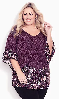 $20 • Buy Avenue By City Chic Womens Plus Size Abby Pintuck Border Top - Plum