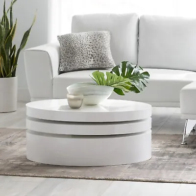 Modern Small Oval Rotatable Coffee Table Glossy White • $364.39