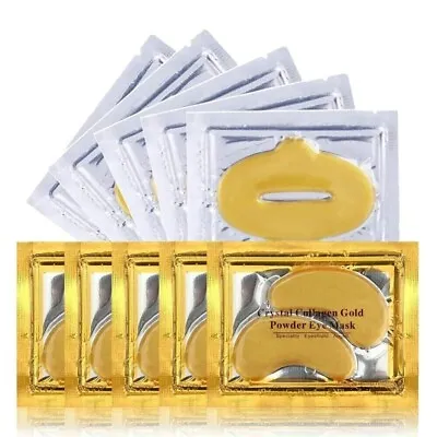 5 Eye + Lip Gold Mask Patches Collagen Crystal Gel Pad Face Anti Aging Wrinkle • £3.29