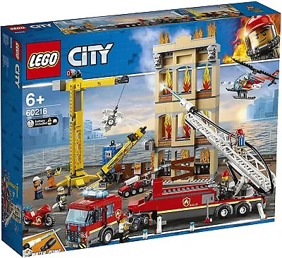 $213.77 • Buy Lego City Town 60216 DOWNTOWN FIRE BRIGADE Building Truck Crane Helo NEW SEALED