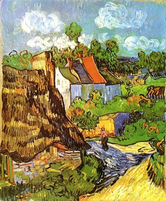 Oil Painting Vincent Van Gogh - House In Auvers With Woman In Landscape Canvas • $69.29