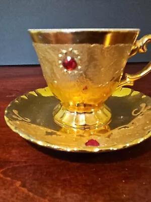 Vintage Rieber Mitterteich Bavaria Tea Cup & Saucer 22ct Gilded Gold With Rubies • $11.99