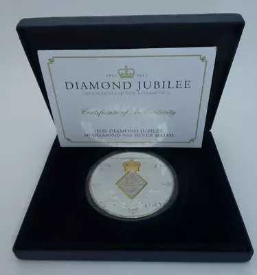 2012 Diamond Jubilee 60-Diamond 5oz 999 Silver Proof Medal - Limited Edition • £199.99