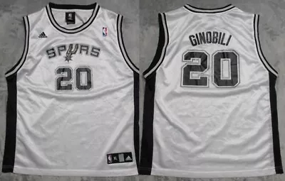 VINTAGE SPURS Adidas Ginobili Jersey Shirt BOYS XL 18-20 White San Antonio NBA • $23