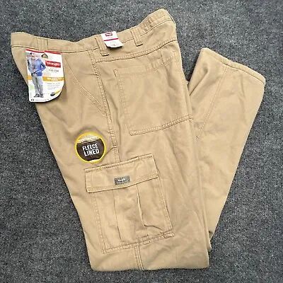 NWT WRANGLER 5-Star Fleece Lined Cargo Pants MEN 36X34 Relaxed Fit Khaki 70WFEGR • $24.69