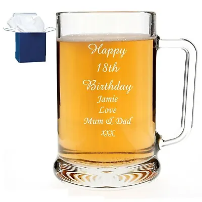 Personalised Beer Glass Tankard 18th 21st 30th Birthday Wedding Free Gift Box RH • £10.98