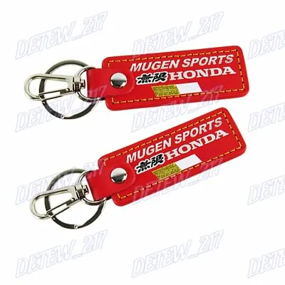 2PC MUGEN POWER SPORT RED Leather Key Fob Keyring Keychain Tag Lanyard For Honda • $16.88