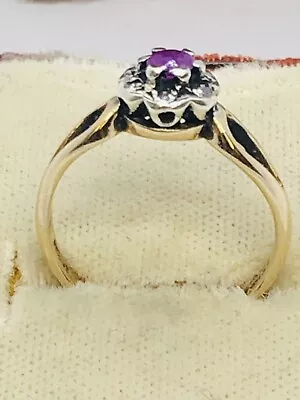 £100 • Buy Vintage 9CT Gold Amethyst And Diamonds Flower Ring Size J.1/2