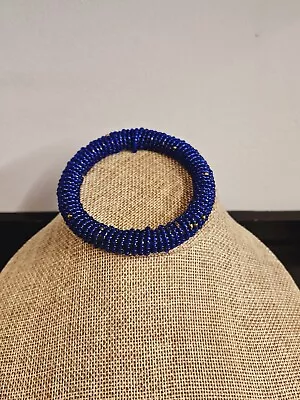 Dark Blue Maasai Beaded Bangle Bracelet  • $1.29