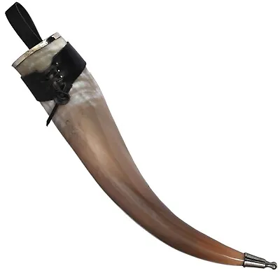 Silver Rim Medieval Drinking Horn 24 Oz With Black Leather Holster • $25.99