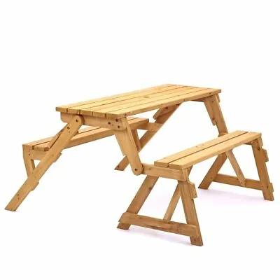 2 In 1 Convertible Wooden Garden Bench Outdoor Patio Dining Picnic Table • £97.65