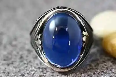 Solid 925 Sterling Silver Blue Sapphire Oval Gemstone Partywear Mens Boys Ring • $64.75
