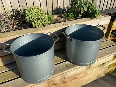 Planter Buckets Lge Diam 41.5 X H 34.5/Diam 39 X 34cm Galvanised Alloy Steel Set • £105