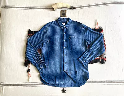 LEVIS Wabash Stripe Indigo Work Shirt L-XL Vintage Retro Style Chambray RRL LVC • $74.67