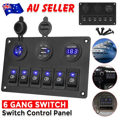 Car Boat Marine 12V Switch Panel 6 Gang 2 USB ON-OFF LED Rocker Toggle Control • $27.95