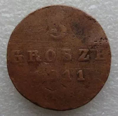 Poland 3 Grosze 1811 IB Friedrich August I Copper Coin S7 • $14.99