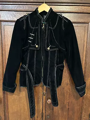 Aziz Black Velvet Satin Lined Jacket W/ Zipper Epaulets & Bold Stitching Sz. M • $15