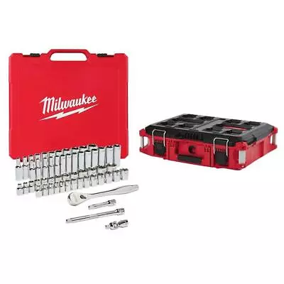 Milwaukee SAE/Metric Ratchet/Socket Set 3/8  Drive (56-Pcs) W/ PACKOUT Tool Box • $279.13