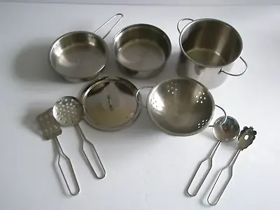 $18 • Buy Child's Metal Aluminum Pots Pans Utensils Kitchen Set  CE #1