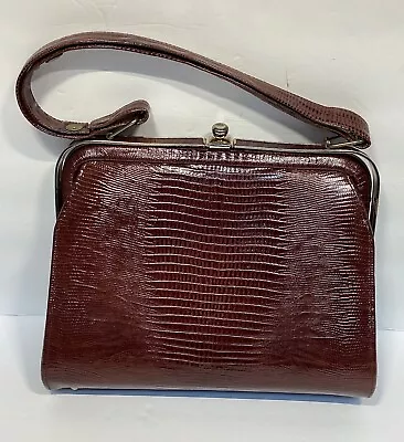 Gorgeous Vintage 50s Brown Alligator Crocodile Handbag Purse Kiss Lock • $49.99