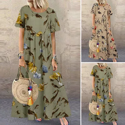 ZANZEA Womens Short Sleeve Floral Printed Casual Summer Evening Hippie Dress AU • $26.95