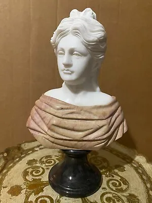 Marble Bust Of A Woman With A Bow In Her Hair Wearing A Robe • $150