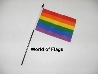 RAINBOW SMALL HAND WAVING FLAG 6  X 4  Gay Pride LGBT Craft Table Desk Display • £4