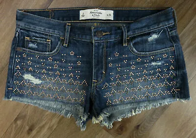 ABERCROMBIE & FITCH Festival Sequinned Zip Fly Denim Shorts W26 • £12