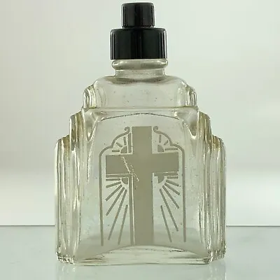 Vintage Holy Water Bottle Art Nouveau Black Bakelite Lid Religious Cross FF298 • $54.50
