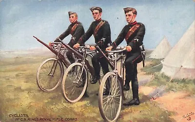 BRITISH 1st CB ROYAL RIFLE CORPS RIDING BICYCLES-TUCK #9370 MILITARY POSTCARD • $10