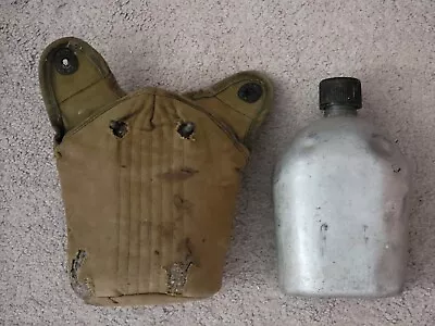 Vintage 1956 US Army Metal Aluminum Water Canteen With WWII Cover • $12